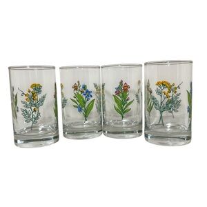4 VTG Libbey Crisa Wildflower Juice Glasses 4” Cottagecore Floral Mexico Marked